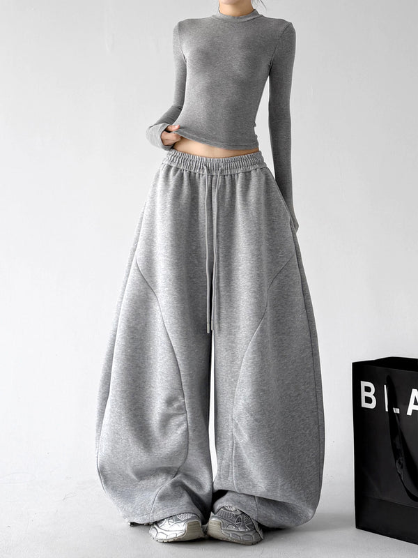 Gray wide-leg sweatpants front view
