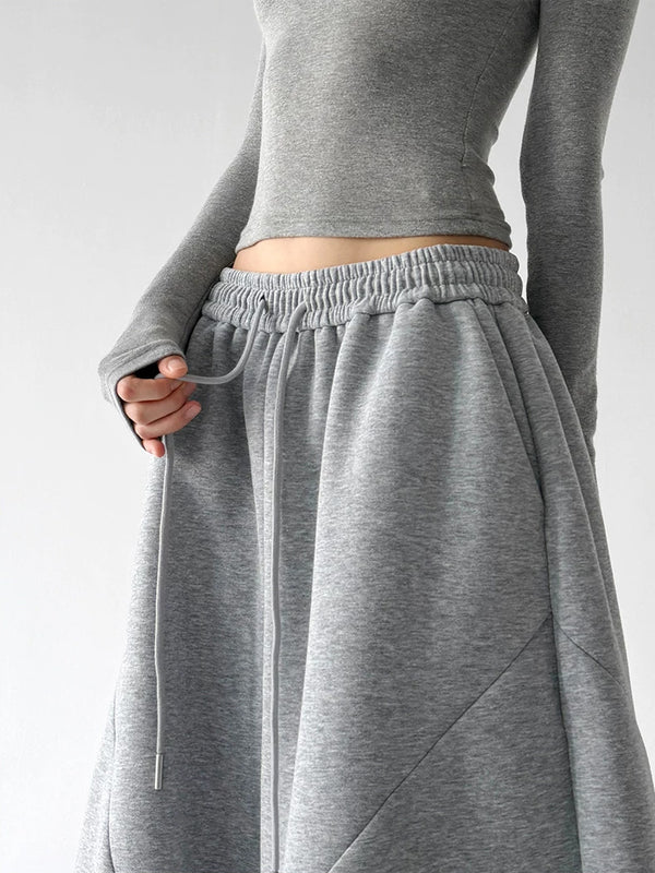 Gray wide-leg pants - waist detail