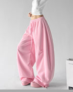 Women's wide leg sweatpants in pink, side focused product view