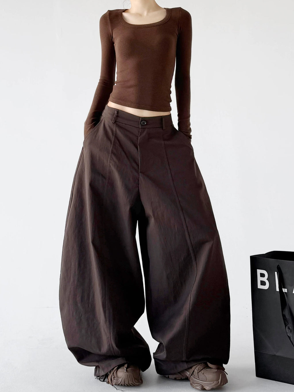 Brown wide-leg pants front view - CT235