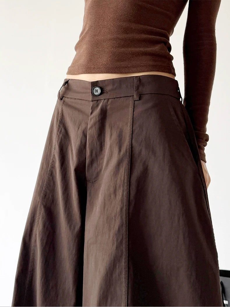 Brown wide-leg pants waist detail view - CT235