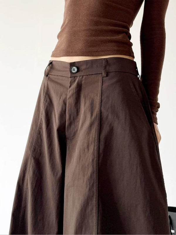 Brown wide-leg pants waist detail view - CT235