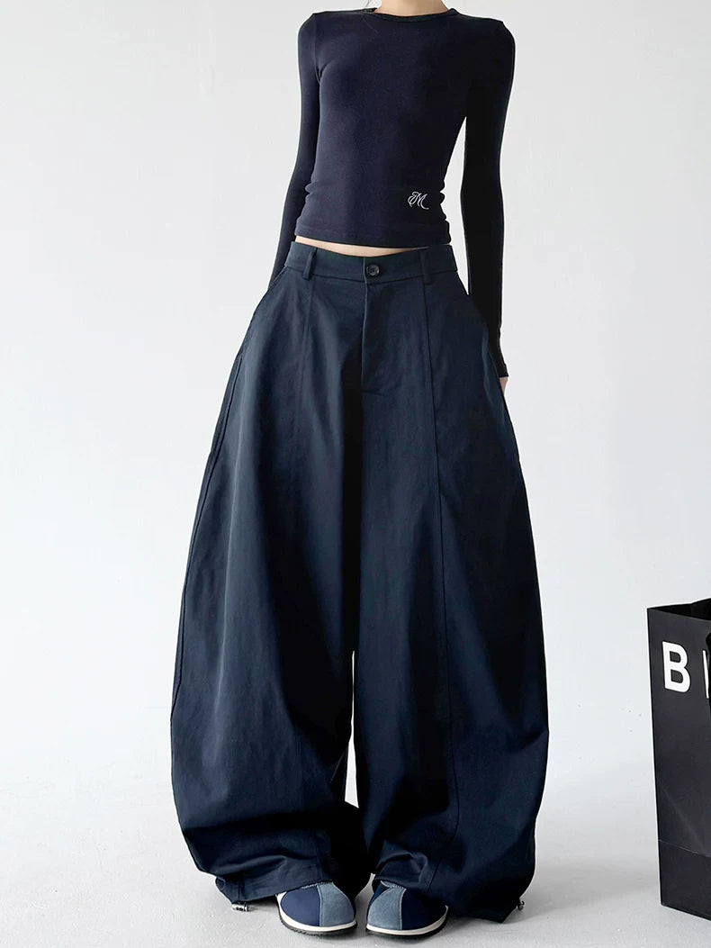 Navy wide-leg pants front alternate view - CT235