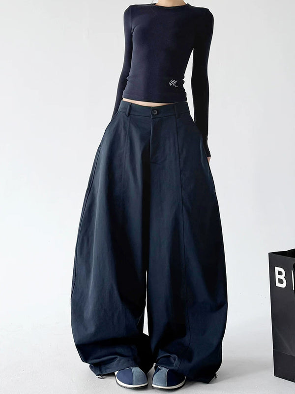 Navy wide-leg pants front alternate view - CT235
