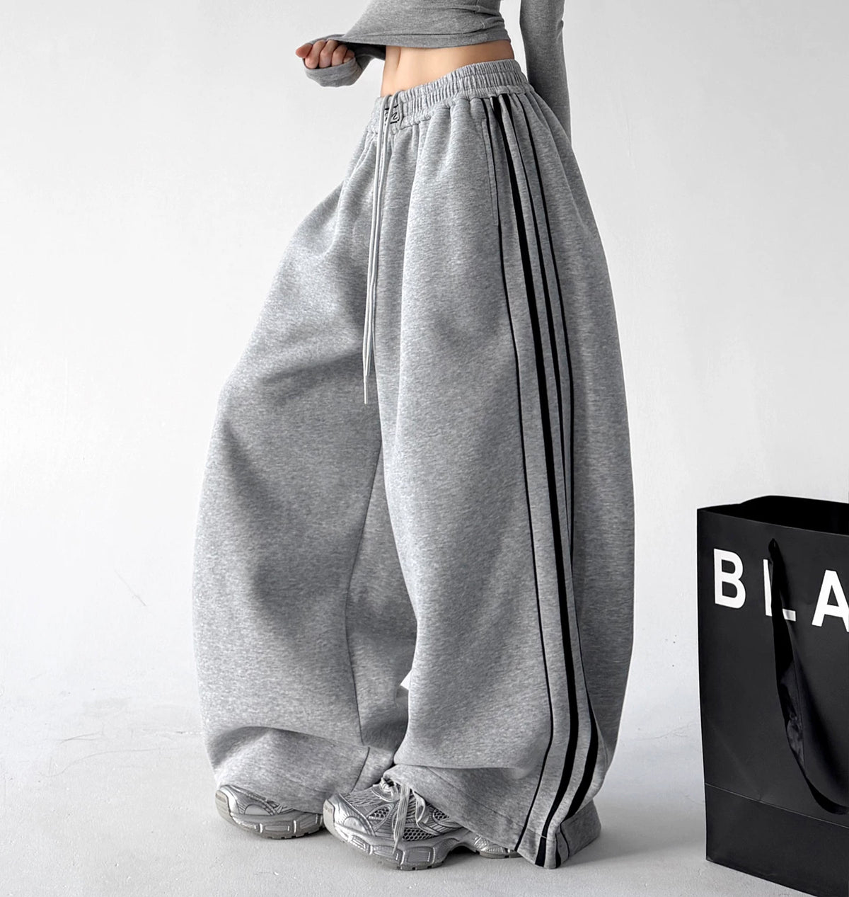 Side-Stripe Wide-Leg Sweatpants