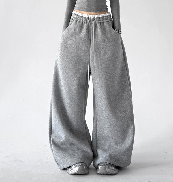 Contrast-Waist Wide-Leg Sweatpants