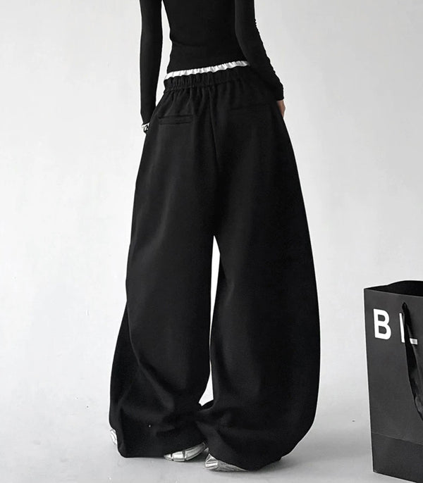 Contrast-Waist Wide-Leg Sweatpants