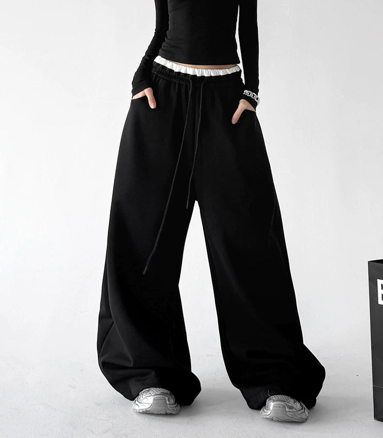 Contrast-Waist Wide-Leg Sweatpants