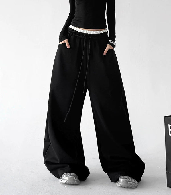 Contrast-Waist Wide-Leg Sweatpants