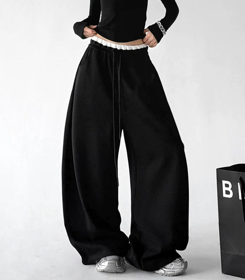 Contrast-Waist Wide-Leg Sweatpants