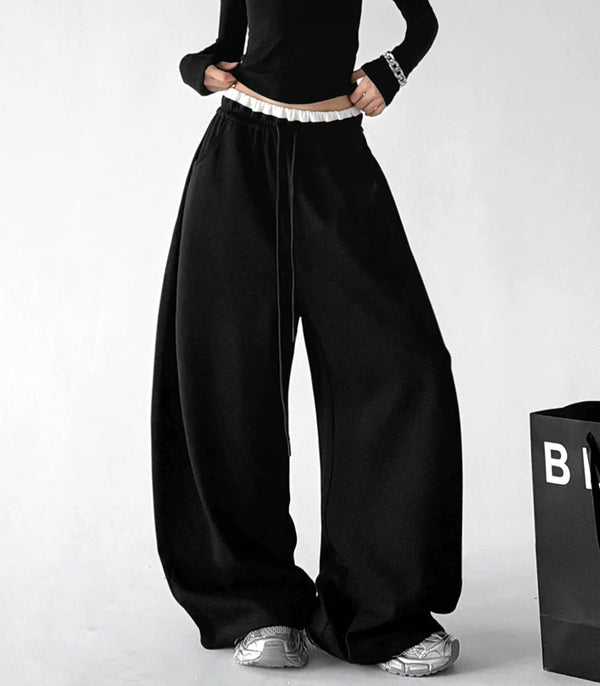 Contrast-Waist Wide-Leg Sweatpants