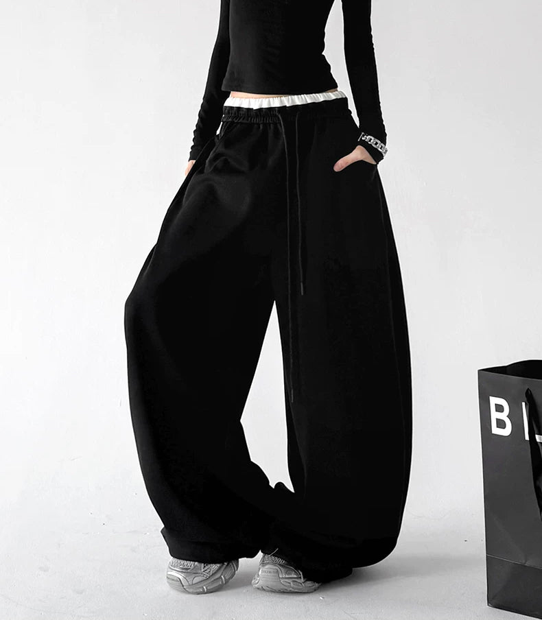 Contrast-Waist Wide-Leg Sweatpants