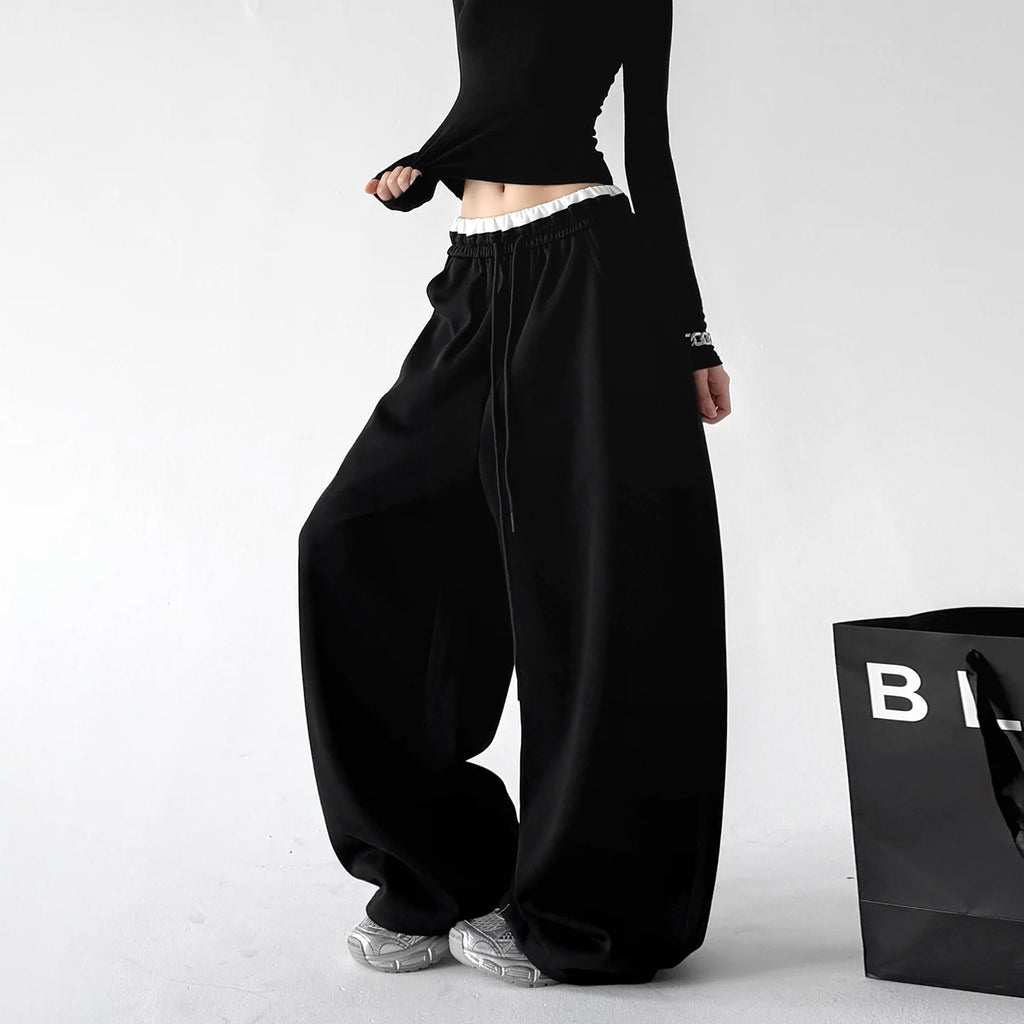 Black drawstring wide-leg pants side - CT253