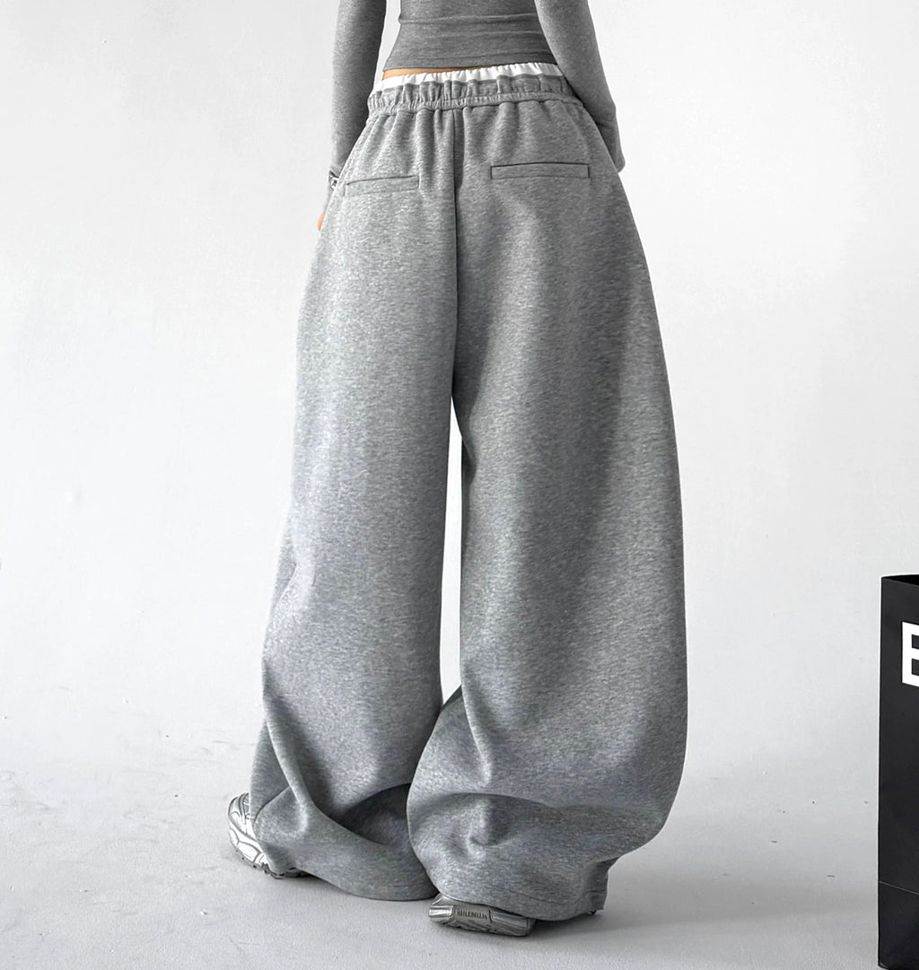 Contrast-Waist Wide-Leg Sweatpants