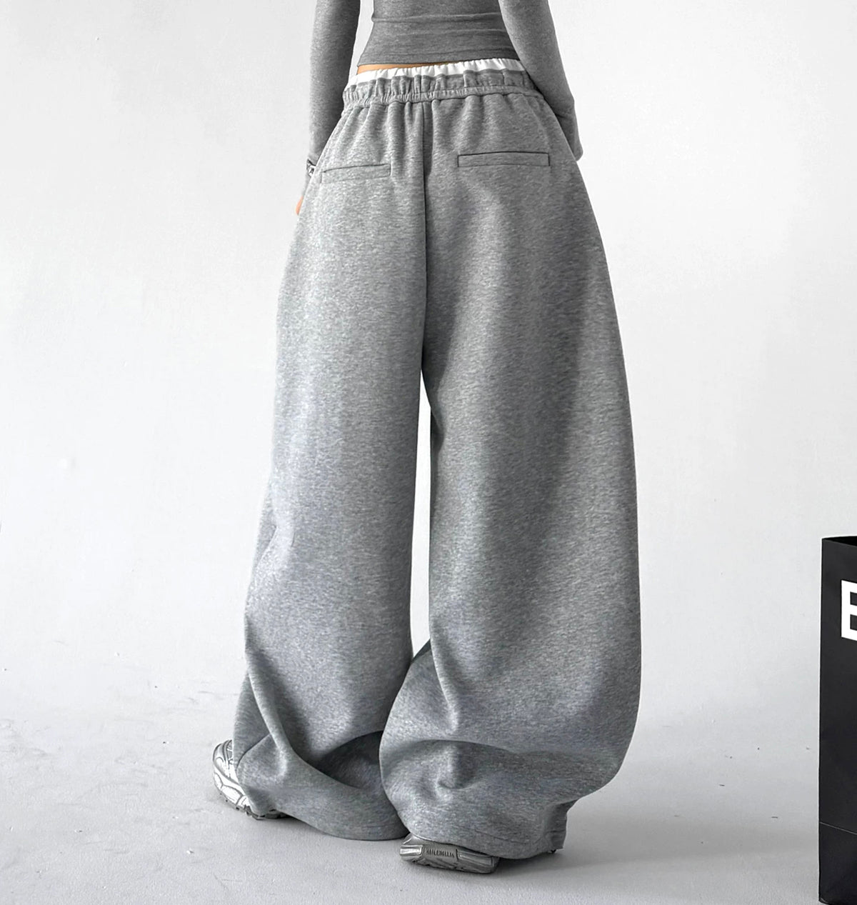 Contrast-Waist Wide-Leg Sweatpants