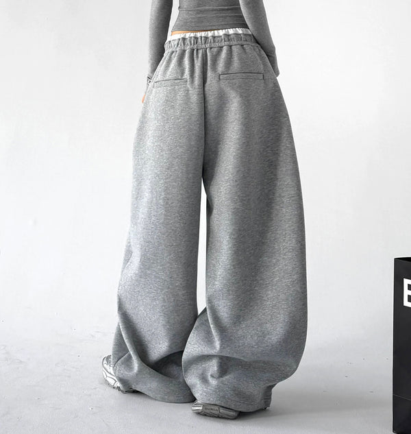Contrast-Waist Wide-Leg Sweatpants