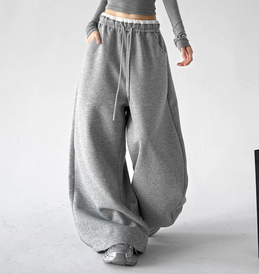 Contrast-Waist Wide-Leg Sweatpants