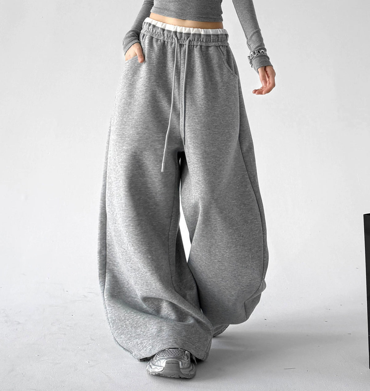 Contrast-Waist Wide-Leg Sweatpants