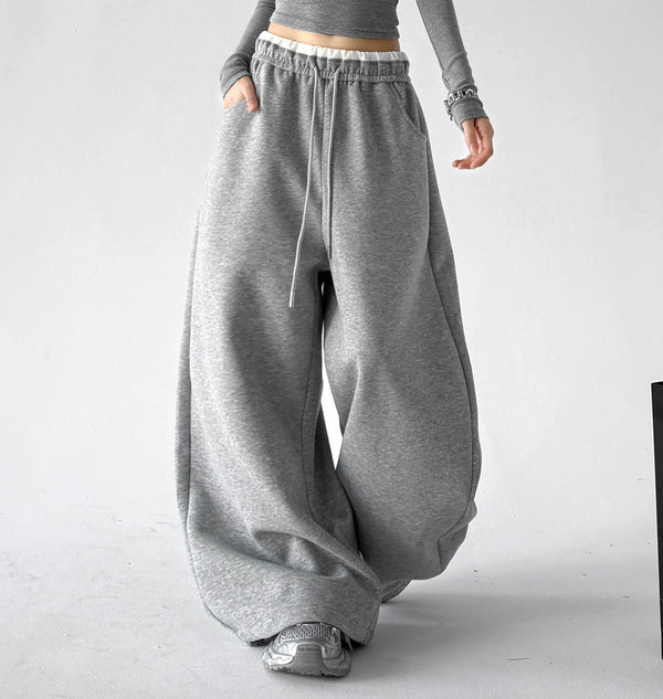 Contrast-Waist Wide-Leg Sweatpants