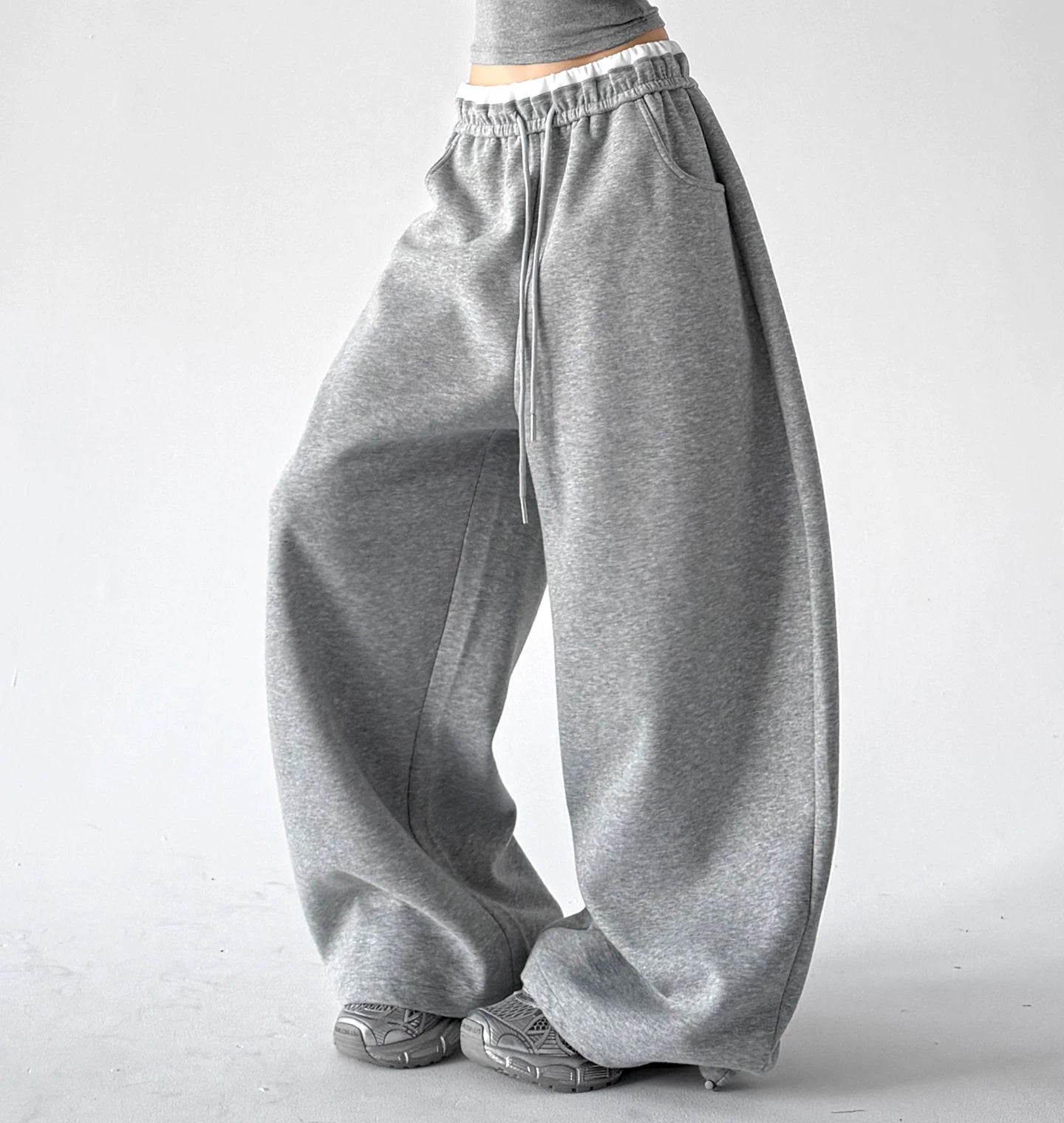 Contrast-Waist Wide-Leg Sweatpants 서브 이미지