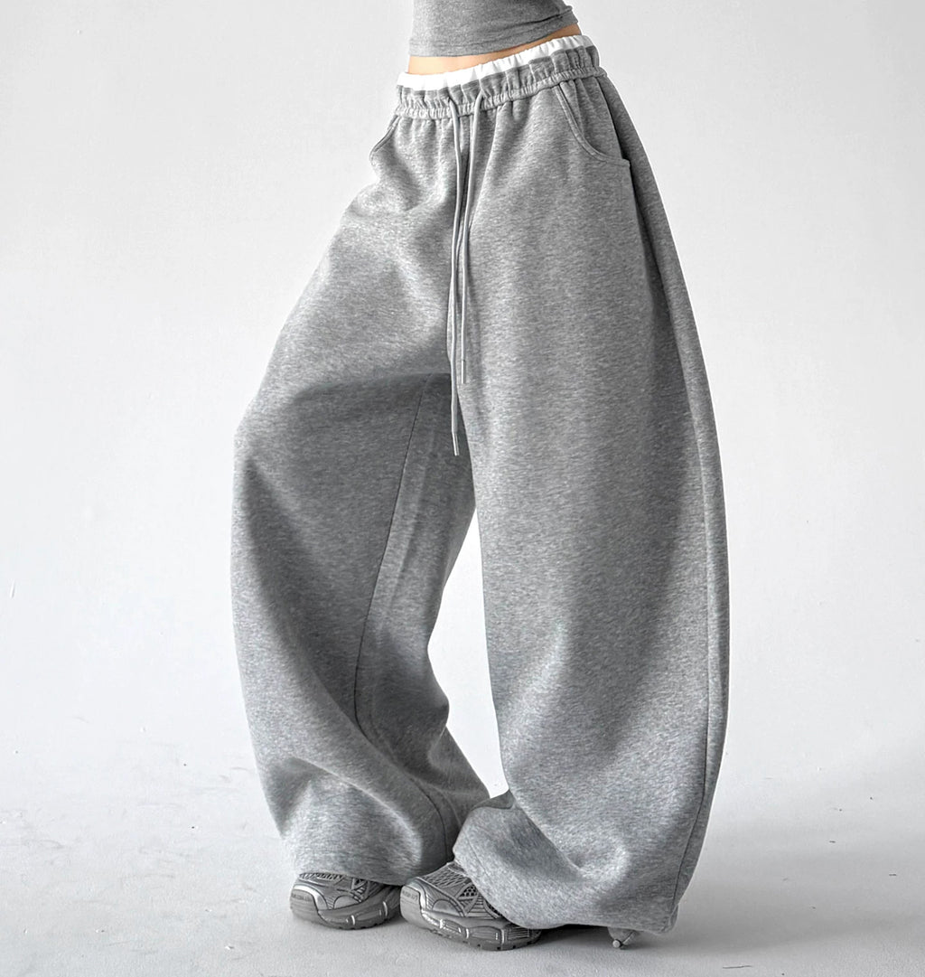 Contrast-Waist Wide-Leg Sweatpants