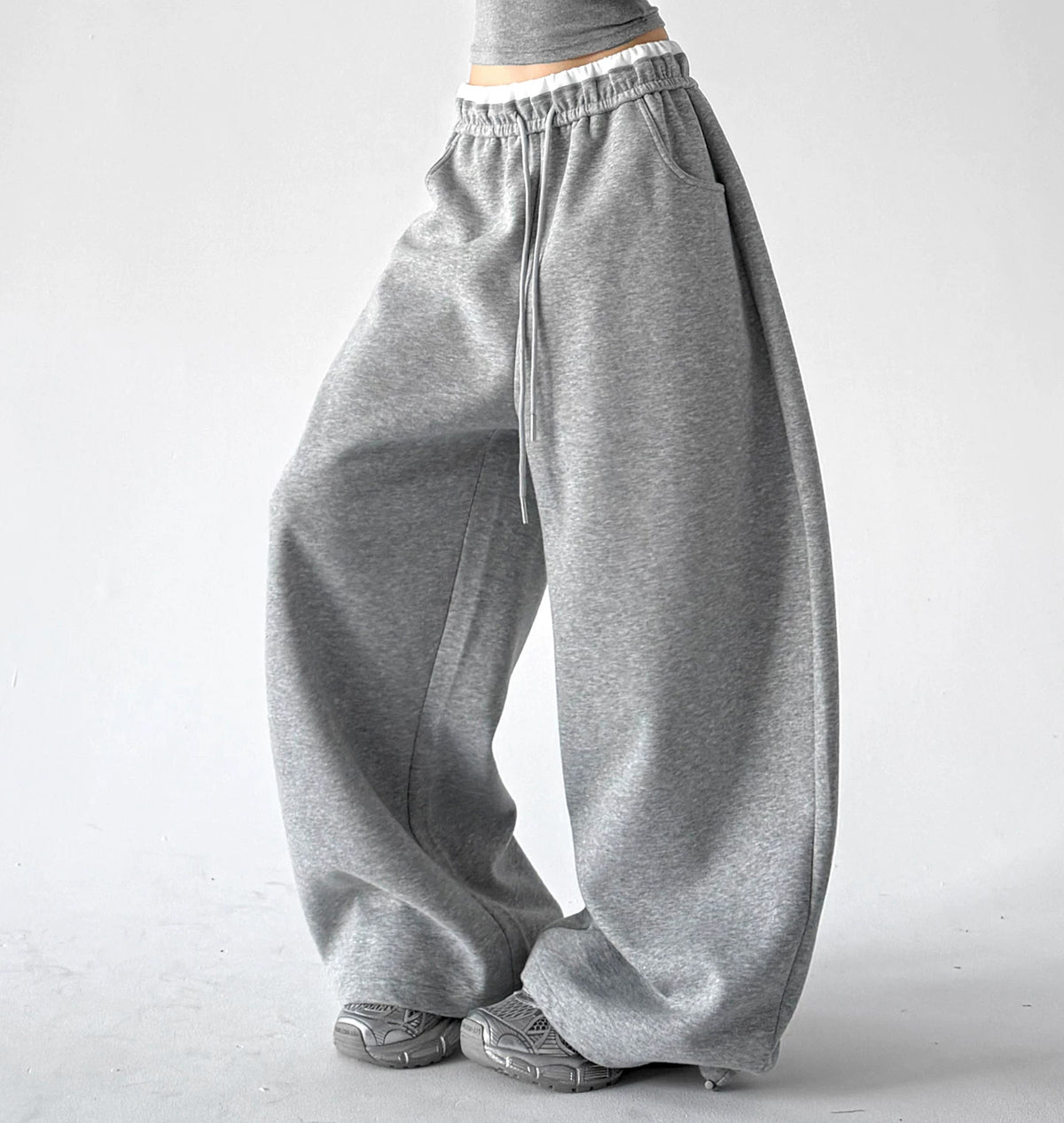 Contrast-Waist Wide-Leg Sweatpants
