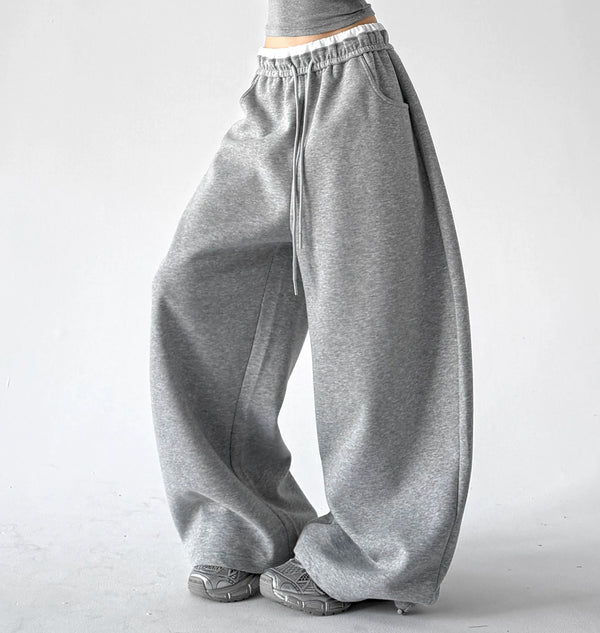 Contrast-Waist Wide-Leg Sweatpants