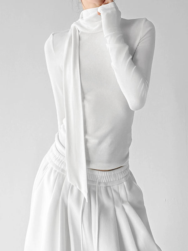 White scarf-neck long-sleeve top sleeve detail - CT29285
