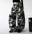 Gray wide leg pants, front view