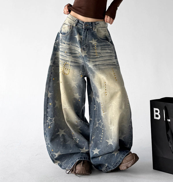 Star-Print Wide-Leg Jeans