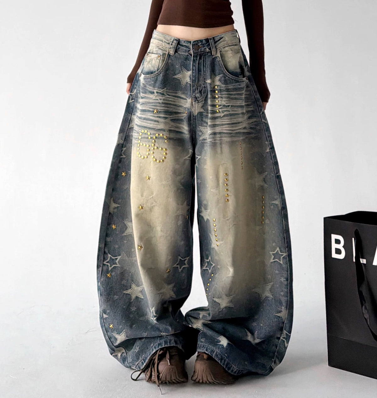 Star-Print Wide-Leg Jeans