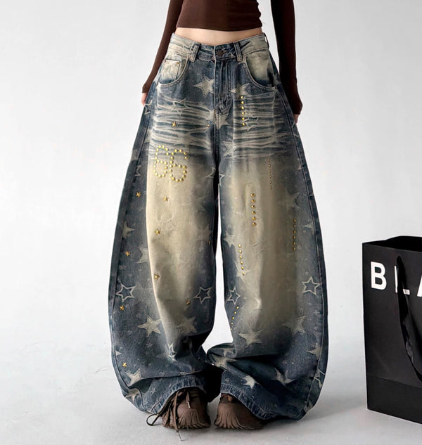 Star-Print Wide-Leg Jeans