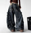 Dark Blue cargo baggy jeans, front view