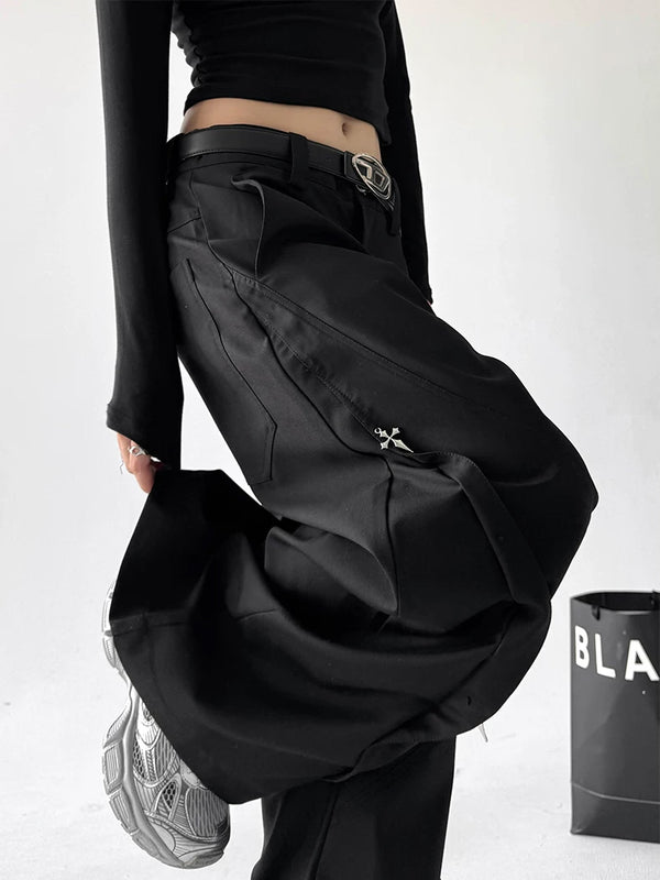 Black wide-leg pants - raised leg detail