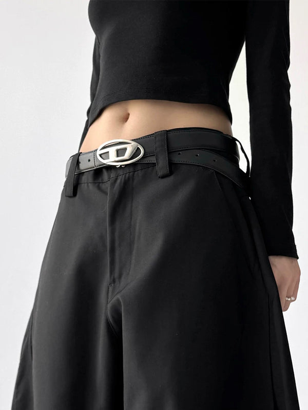 Black wide-leg pants - waist detail