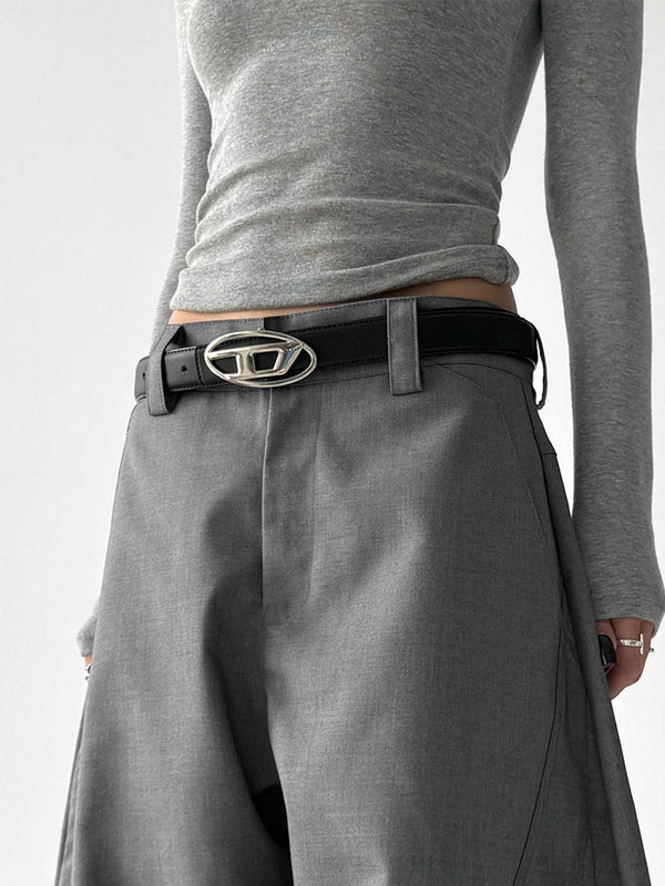Gray wide-leg pants - waist detail