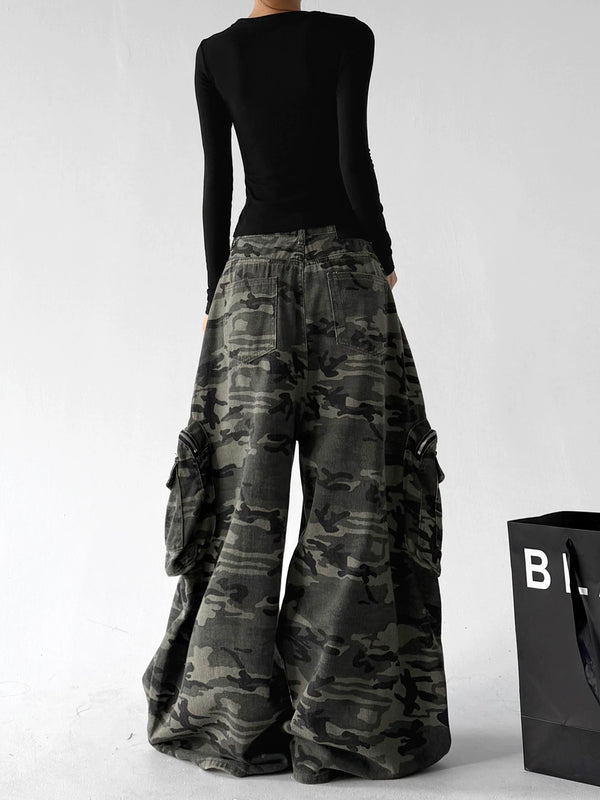 Camouflage camo cargo pants, back view