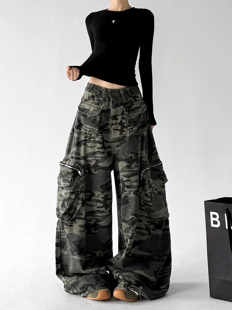 Camouflage camo cargo pants, front view