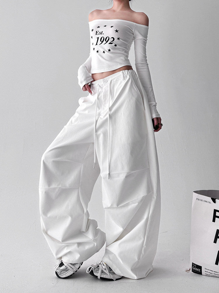 Women's cargo wide-leg pants in white, product view 1 — CT623