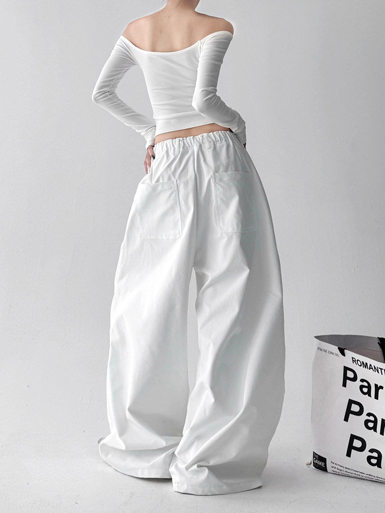 Women's cargo wide-leg pants in white, product view 3 — CT623