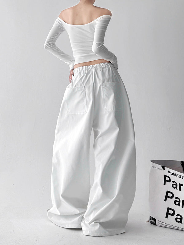 Women's cargo wide-leg pants in white, product view 3 — CT623
