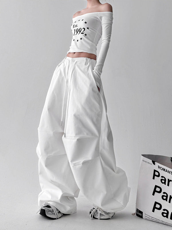 Women's cargo wide-leg pants in white, product view 8 — CT623