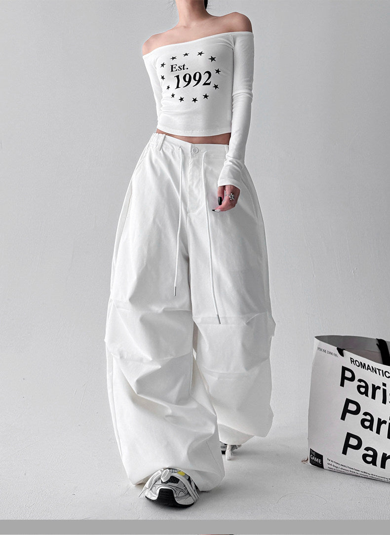 Women's cargo wide-leg pants in white, product view 9 — CT623