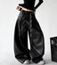 Black wide-leg PU pants front view - CT6267