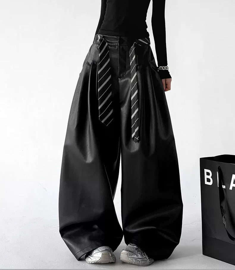 Black wide-leg PU pants front alternate view - CT6267