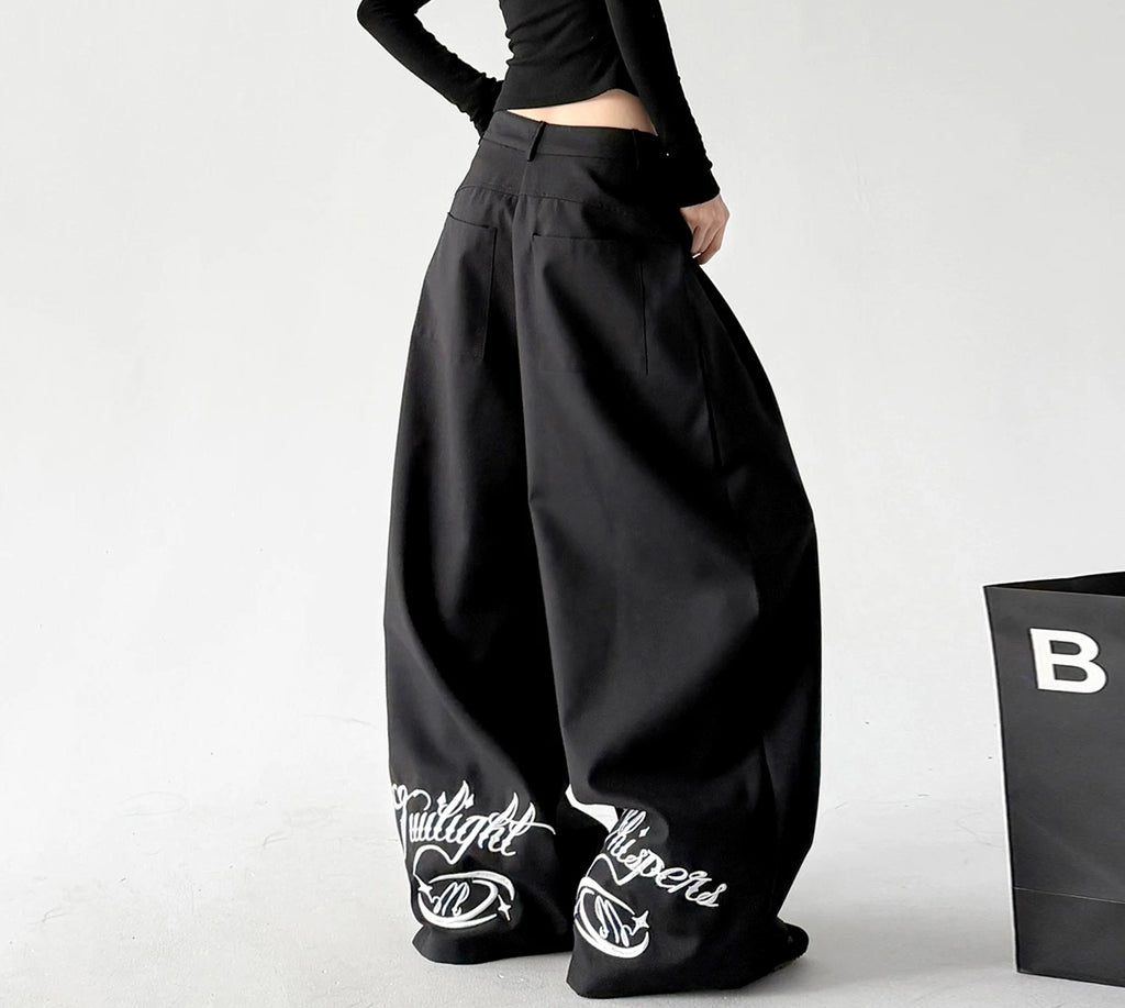 Black printed-hem wide-leg pants angled back - CT6269