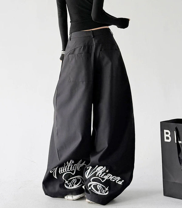 Black printed-hem wide-leg pants back - CT6269