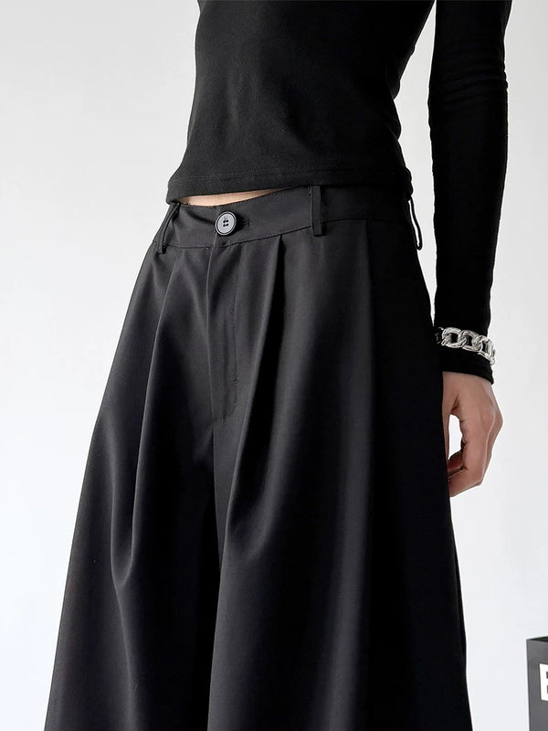 Black printed-hem wide-leg pants waist detail - CT6269
