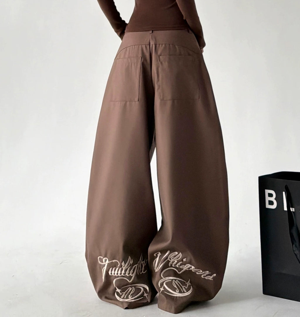 Brown printed-hem wide-leg pants back - CT6269