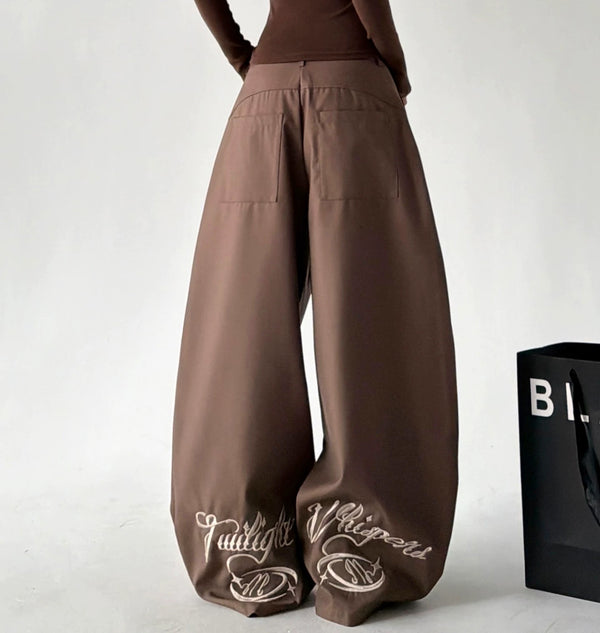 Brown printed-hem wide-leg pants back - CT6269